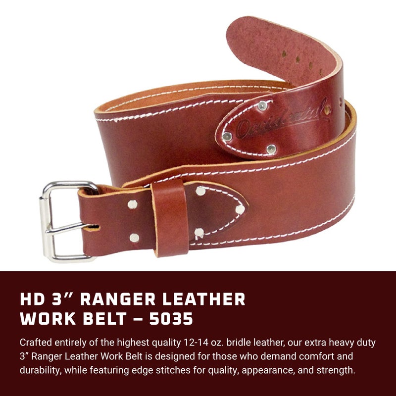 Occidental Leather 3" Ranger Leather Work Belt - Large, OxyRed - Bridle Leather, Heavy-Duty Steel Roller Buckle, Edge Stitched - Made in USA - Image 2